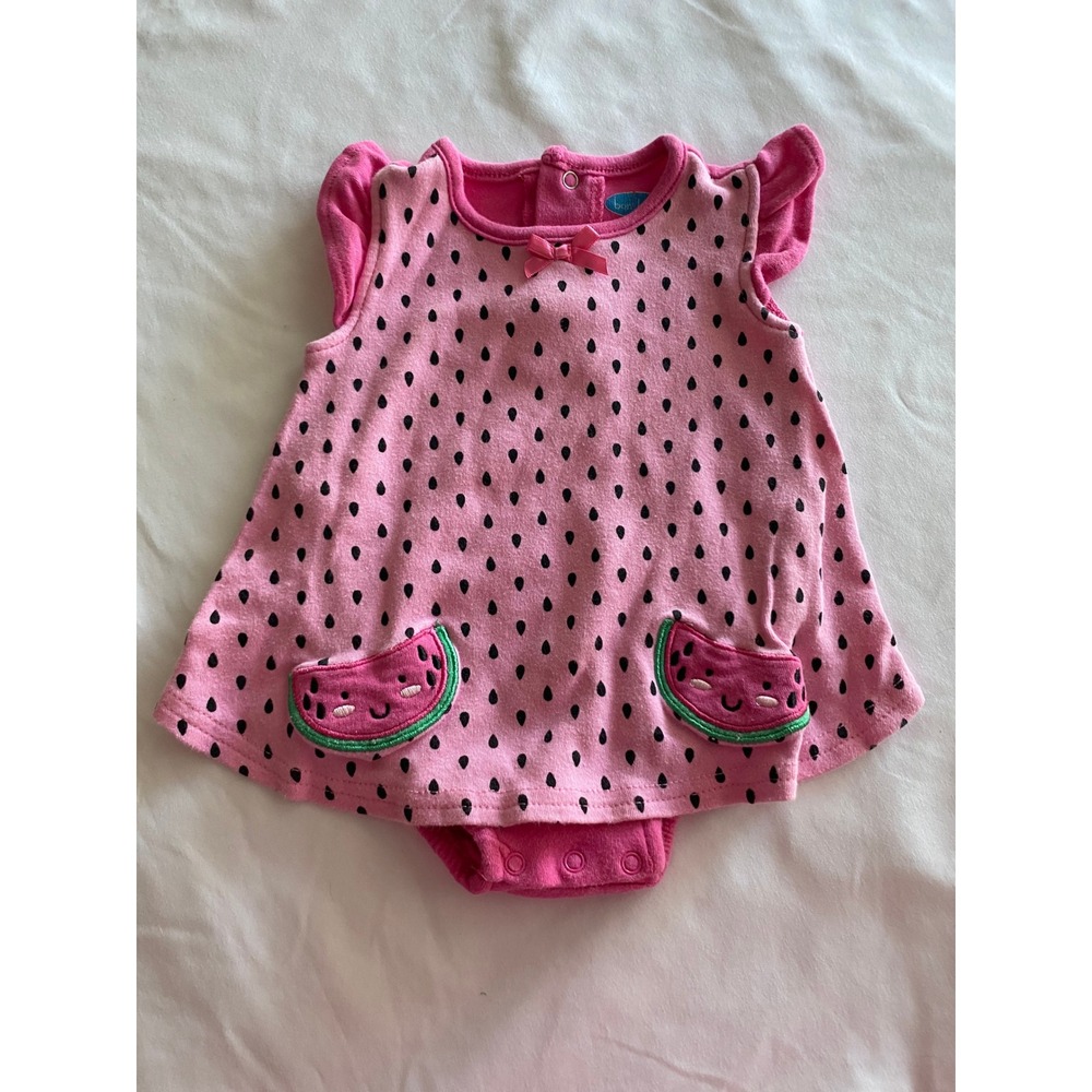 Bon Bebe Girls Watermelon Seed Print Bodysuit Dress Size 3-6 mos Pink Black